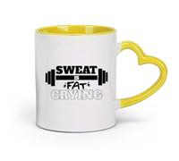 DEBINGY Ceramics Ceramic Coffee Cup Sweat is Fat Crying Motivational Fitnesscenter Quotes Inspirational Workout （11oz/320ml） Dishwasher Safe Yellow