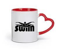 DEBINGY Ceramics Ceramic Coffee Cup Swimmer Competitive Sports Swimming Swimming Words Water Sports （11oz/320ml） for Home or Work Red