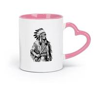 DEBINGY Ceramics Ceramic Cup for Coffee Tea Cocoa Native American Portrait （11oz/320ml） Coffee, Tea, Latte, Milk, Cocoa, Juice and Other Hot Drinks Pink