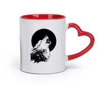 DEBINGY Ceramics Ceramic Cup for Home and Office Abstract Moon Howling Wolf Head （11oz/320ml） Ceramic Coffee Mug for Cappuccino Tea, Milk, Red