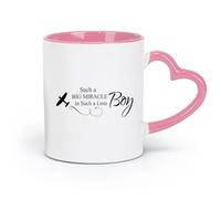 DEBINGY Ceramics Ceramic Cup Inspirational Quotes: Such A Big Miracle Happened to Such A Little Boy （11oz/320ml） for Home or Work Pink