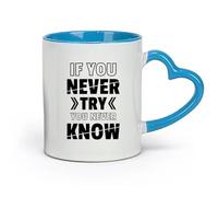 DEBINGY Ceramics Ceramic Drinkware for Home If You Don't Try You'll Never Know （11oz/320ml） Cappuccino, Latte Macchiato, Tea, Espresso Blue