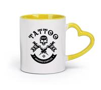 DEBINGY Ceramics Ceramic Drinkware for Home Tattoo Studio Logo Tattoo Salon Logo （11oz/320ml） Office, Home, Café, Dishwasher & Microwave Safe Yellow