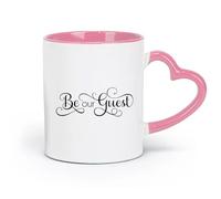DEBINGY Ceramics Ceramic Mug Cup Be Our Guest Restaurant Hotel Entrance Hall Welcome Quote （11oz/320ml） for Home and Office Pink