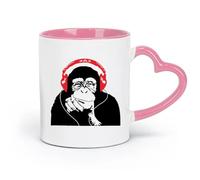 DEBINGY Ceramics Ceramic Mug Cup Gorilla Monkey Headphones Music Cartoon Doodle Chimpanzee Listening to Headphones （11oz/320ml） Restaurant, Office Pink