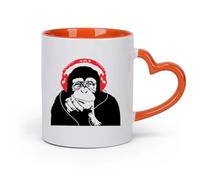 DEBINGY Ceramics Ceramic Mug Cup Gorilla Monkey Headphones Music Cartoon Doodle Chimpanzee Listening to Headphones （11oz/320ml） Restaurant, Office Orange