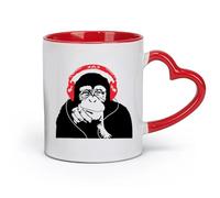 DEBINGY Ceramics Ceramic Mug Cup Gorilla Monkey Headphones Music Cartoon Doodle Chimpanzee Listening to Headphones （11oz/320ml） Restaurant, Office Red