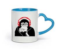 DEBINGY Ceramics Ceramic Mug Cup Gorilla Monkey Headphones Music Cartoon Doodle Chimpanzee Listening to Headphones （11oz/320ml） Restaurant, Office Blue