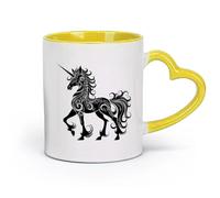 DEBINGY Ceramics Ceramic Mug Cup Silhouette Pegasus Horse or Kirin the Mythical Creature only （11oz/320ml） Dishwasher Safe Yellow