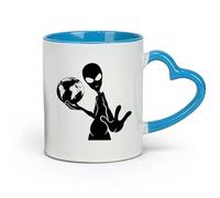 DEBINGY Ceramics Ceramic Mug Gift Box Latte Mug with Handle Alien Earth UFO Humanoid （11oz/320ml） fine China (Ceramic) Blue