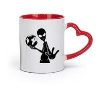 DEBINGY Ceramics Ceramic Mug Gift Box Latte Mug with Handle Alien Earth UFO Humanoid （11oz/320ml） fine China (Ceramic) Red