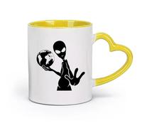 DEBINGY Ceramics Ceramic Mug Gift Box Latte Mug with Handle Alien Earth UFO Humanoid （11oz/320ml） fine China (Ceramic) Yellow