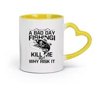 DEBINGY Ceramics Ceramic Tea Cup a Bad Day Fishing Kill me but why Risk it Fishing Typography Graphic （11oz/320ml） for Home and Office Yellow