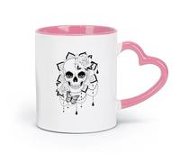 DEBINGY Ceramics Ceramic Tea Cup Beautiful Skeleton Lady Day of The Dead Bohemian Butterfly Tattoo Studio （11oz/320ml） and Microwave-Safe Pink