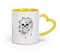 DEBINGY Ceramics Ceramic Tea Cup Beautiful Skeleton Lady Day of The Dead Bohemian Butterfly Tattoo Studio （11oz/320ml） and Microwave-Safe Yellow
