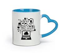 DEBINGY Ceramics Ceramic Tea Cup Online Computer Social Network Setting Gamer Internet System （11oz/320ml） Dishwasher Safe Blue