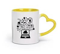 DEBINGY Ceramics Ceramic Tea Cup Online Computer Social Network Setting Gamer Internet System （11oz/320ml） Dishwasher Safe Yellow