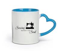 DEBINGY Ceramics Ceramic Tea Cup Sewing Mending Soul Seamstress Quote Sewing Shop Sewing （11oz/320ml） for Home and Office Blue