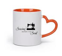 DEBINGY Ceramics Ceramic Tea Cup Sewing Mending Soul Seamstress Quote Sewing Shop Sewing （11oz/320ml） for Home and Office Orange
