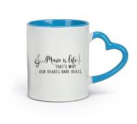 DEBINGY Ceramics Coffee and Tea Cups Music is Life Quote Notes Music Lover Recording Studio （11oz/320ml） for Office, Home Blue