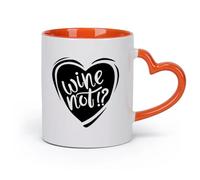 DEBINGY Ceramics Coffee and Tea Cups Words Wine Not Question Wine Shop Heart Symbol （11oz/320ml） and Mulled Drinks, Espresso Orange