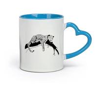 DEBINGY Ceramics Coffee Cup Cartoon Leopard Playing On Tree Kids Jungle Animals Tiger Cat Branch （11oz/320ml） for Office, Home Blue