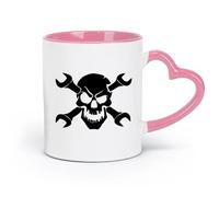 DEBINGY Ceramics Coffee Cup Skull with Wrench Auto Shop Mechanic Car Repair Boy （11oz/320ml） Dishwasher Microwave Safe,for Office and Home Pink