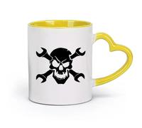 DEBINGY Ceramics Coffee Cup Skull with Wrench Auto Shop Mechanic Car Repair Boy （11oz/320ml） Dishwasher Microwave Safe,for Office and Home Yellow