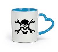 DEBINGY Ceramics Coffee Cup Skull with Wrench Auto Shop Mechanic Car Repair Boy （11oz/320ml） Dishwasher Microwave Safe,for Office and Home Blue