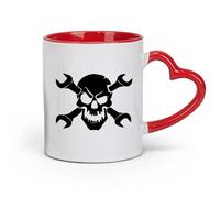 DEBINGY Ceramics Coffee Cup Skull with Wrench Auto Shop Mechanic Car Repair Boy （11oz/320ml） Dishwasher Microwave Safe,for Office and Home Red