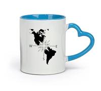 DEBINGY Ceramics Coffee Mug America Continent Map Navigation Compass United States USA Map Compass （11oz/320ml） for Office, Home Blue