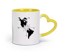 DEBINGY Ceramics Coffee Mug America Continent Map Navigation Compass United States USA Map Compass （11oz/320ml） for Office, Home Yellow
