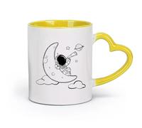 DEBINGY Ceramics Coffee Mug, Cartoon Astronaut On The Moon Baby Astronomy Outer Space Sky Stars （11oz/320ml） Restaurant, Office Yellow