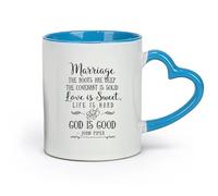 DEBINGY Ceramics Coffee Mug Christian Marriage Quotes Marriage Has A Strong Foundation Love is Sweet Bible Verses （11oz/320ml） and Microwave-Safe Blue
