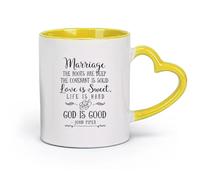 DEBINGY Ceramics Coffee Mug Christian Marriage Quotes Marriage Has A Strong Foundation Love is Sweet Bible Verses （11oz/320ml） and Microwave-Safe Yellow