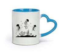 DEBINGY Ceramics Coffee Mug, Jellyfish Bathroom Marine Animal Sailing Sea Bottom （11oz/320ml） Great for Home, Office, Cafes, Gift Ideas Blue