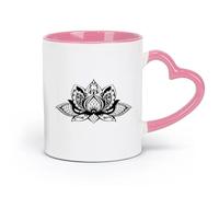 DEBINGY Ceramics Coffee Mug Lotus Mandala Flower Yoga Studio Bohemian Style （11oz/320ml） for Coffee, Soup, Tea, Milk, Latte, hot Cocoa, Ladies, Men Pink