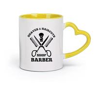 DEBINGY Ceramics Coffee Mug, Men's Barber Shop Logo Tools Haircut Shaving （11oz/320ml） Humorous Gift for Coffee Lovers, Work Besties, Coworkers & Friends Yellow