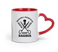 DEBINGY Ceramics Coffee Mug, Men's Barber Shop Logo Tools Haircut Shaving （11oz/320ml） Humorous Gift for Coffee Lovers, Work Besties, Coworkers & Friends Red