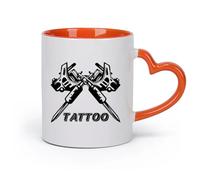DEBINGY Ceramics Coffee Mug Tattoo Studio Logo Tattoo Machine Business Logo （11oz/320ml） Coffee, Tea, Latte, Milk, Cocoa, Juice and Other Hot Drinks Orange