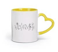 DEBINGY Ceramics Cool Mugs and Cups Kitchen Utensils Sketch Doodle Housewarming （11oz/320ml） Ceramic Coffee Mug for Cappuccino Tea, Milk, Yellow