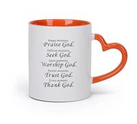 DEBINGY Ceramics Cool Mugs and Cups Praise Seek Worship Trust Thank You God Church | （11oz/320ml） Great Gift for Lovers Orange