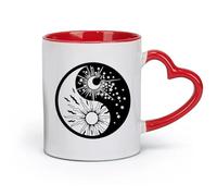 DEBINGY Ceramics Cool Mugs and Cups Religious Yin Yang Symbol Sun Moon Buddhism Stars Day and Night （11oz/320ml） and Microwave-Safe Red