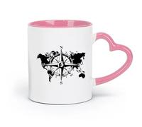 DEBINGY Ceramics Durable Mugs Compass World Map Adventure Earth Travel Explore （11oz/320ml） Ceramic Coffee Mug for Cappuccino Tea, Milk, Pink