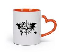 DEBINGY Ceramics Durable Mugs Compass World Map Adventure Earth Travel Explore （11oz/320ml） Ceramic Coffee Mug for Cappuccino Tea, Milk, Orange