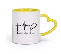 DEBINGY Ceramics Durable Mugs Faith Hope Love Inspiration Quotes Motivational Quotes （11oz/320ml） for Tea Coffee Hot Brew Yellow