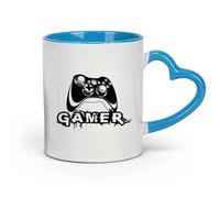 DEBINGY Ceramics Hot Chocolate Cups Doodle Video Game Joystick Game Room Gaming Area Gamer （11oz/320ml） for Home or Work Blue