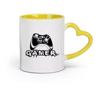 DEBINGY Ceramics Hot Chocolate Cups Doodle Video Game Joystick Game Room Gaming Area Gamer （11oz/320ml） for Home or Work Yellow