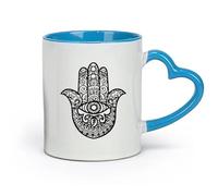 DEBINGY Ceramics Hot Chocolate Cups Hamsa Hand Eye Indian Buddha Yoga Studio Meditation Boho （11oz/320ml） for Office, Home Blue