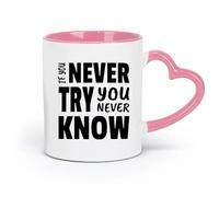DEBINGY Ceramics Hot Chocolate Cups If You Don't Try You'll Never Know Inspirational Motivational Quote （11oz/320ml） Nice Xmas Gift Pink
